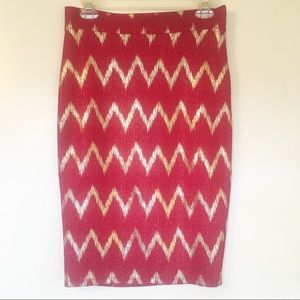 Top 10 Red & Metallic Gold Pencil Skirt L